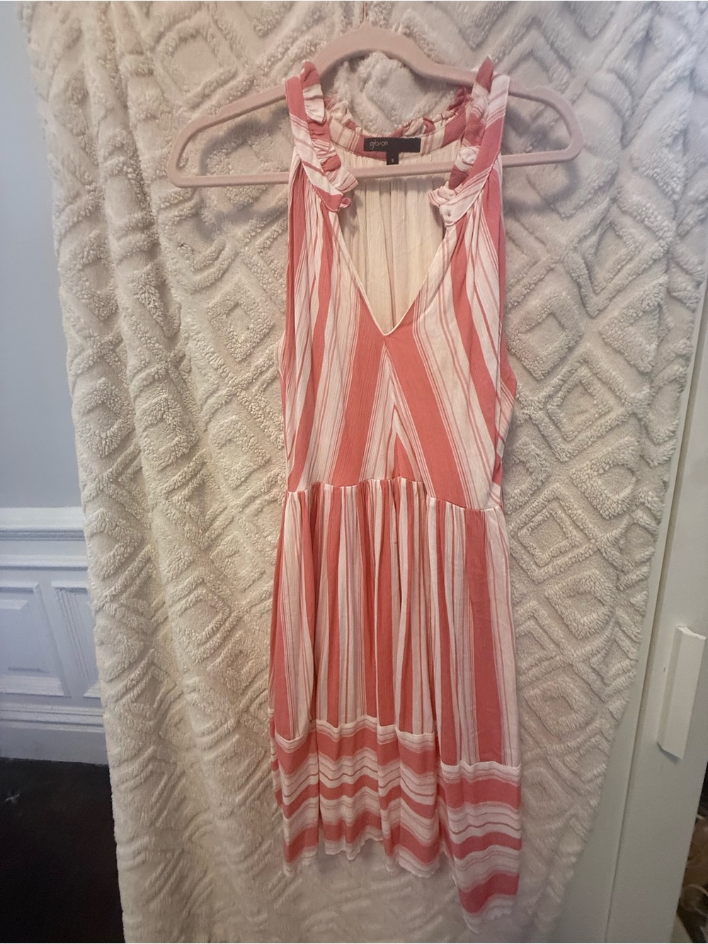 Gibson Coral Pink & White Striped Midi Dress